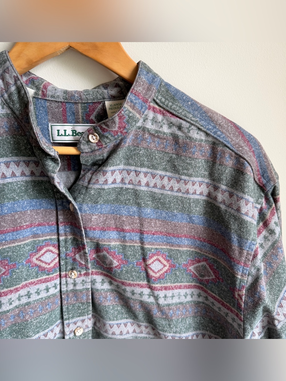 VTG LL Bean Stand Up Collar Button Down Southwest Shirt Flannel Cotton XL
